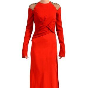 Versace Women's Bright Red Silk Long Sleeve Evening Dress US XS IT 38